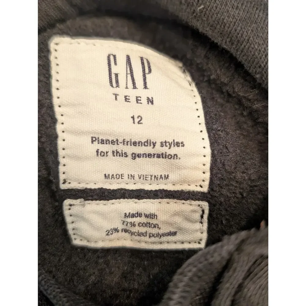 Gap Teen Unisex Heavy Weight Black Hoodie, Size 12, EGU, Planet Friendly